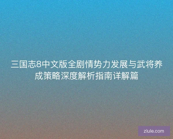 三国志8中文版全剧情势力发展与武将养成策略深度解析指南详解篇
