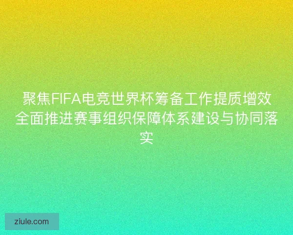 聚焦FIFA电竞世界杯筹备工作提质增效全面推进赛事组织保障体系建设与协同落实